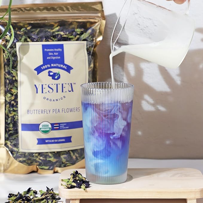 YESTEA 100% USDA Organic Butterfly Pea Flower 4.41 oz (375+ Cups) Small-Batch and Handpicked from Thailand - Non GMO Rich in Antioxidants, Caffeine Free, Vegan, and Gluten Free (4.41 Oz)