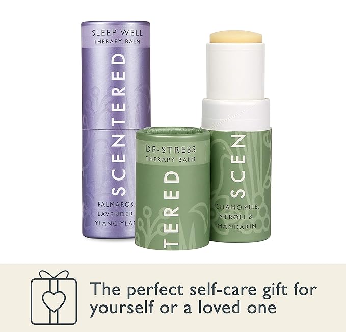 Scentered Aromatherapy Balm Stick Duo for Sleep & Stress-Relief - Roll On Essential Oil Blends of Lavender & Chamomile - Aromatherapy Gifts for Women - Sleep Well & De-Stress - Mothers Day Gift Ideas