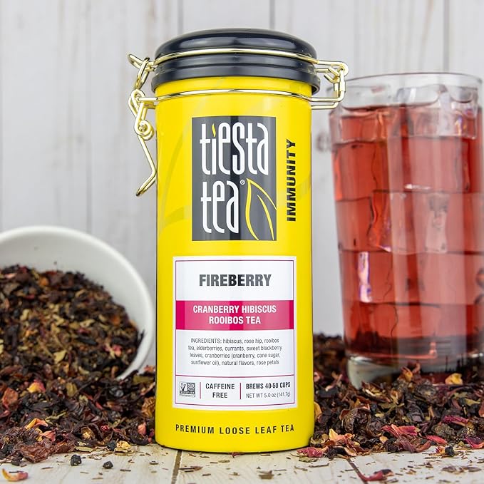 Tiesta Tea - Cranberry Hibiscus Rooibos Tea, Fireberry | Loose Leaf | Herbal Blend with Hibiscus, Cranberry, Currants, Rooibos | Brew Hot or Iced | 50 Cups in Resealable Pouch | 5 Ounce