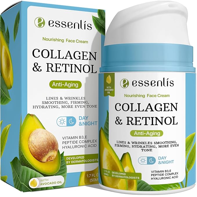 Face Moisturizer Collagen Cream, Anti Aging Face Cream with Retinol Hyaluronic Acid Vitamin B, Day & Night Anti-Wrinkle Moisturizing Cream for Women & Men, 1.7 Fl Oz