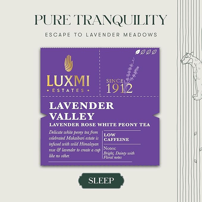Luxmi Estates - Lavender Valley - Organic Lavender Tea - Loose Leaf - 25g (12 Cups) | With Certified Organic Darjeeling Makaibari White Tea | Light & Fresh Delicate Flavor, Low Caffeine