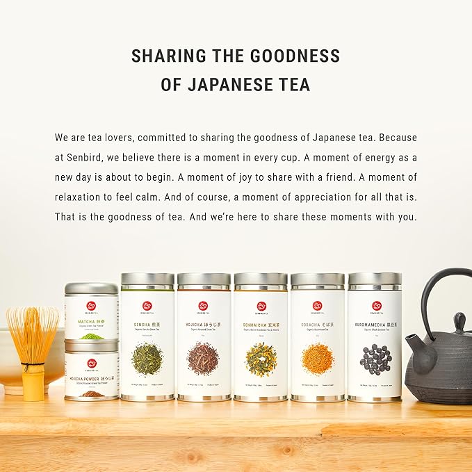 Senbird Organic Genmaicha, Caffeine-Free Japanese Mochi Rice Tea from Hokkaido Japan, Herbal Tea in Airtight Tin, 100g (3.5oz)