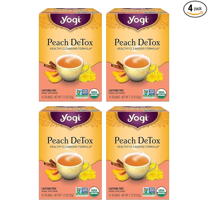 Yogi Tea Peach DeTox Tea - 16 Tea Bags per Pack (4 Packs) - Organic DeTox Tea to Feel Refreshed - Includes Cinnamon Bark, Ginger Root, Cardamom Pod, Burdock Root, Dandelion Root & More