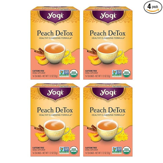 Yogi Tea Peach DeTox Tea - 16 Tea Bags per Pack (4 Packs) - Organic DeTox Tea to Feel Refreshed - Includes Cinnamon Bark, Ginger Root, Cardamom Pod, Burdock Root, Dandelion Root & More