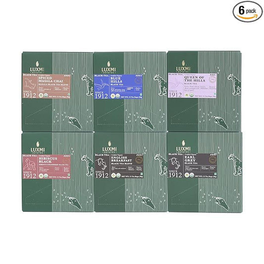 Luxmi Estates - Organic Black Tea Assortment Pack of 6-90 Tea Bags - USDA Organic, Non-GMO, All Natural