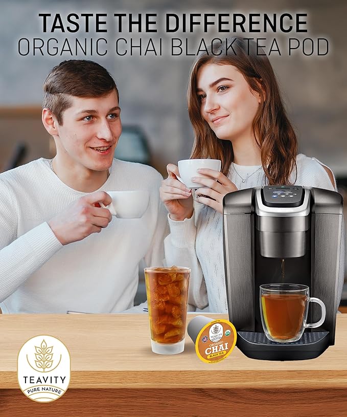 Organic Chai Black Tea Pods for Keurig Naturally Caffeinated by Teavity (12 Tea Pods)
