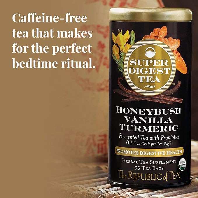 The Republic of Tea Organic Honeybush Vanilla Turmeric SuperDigest Tea® | Probiotic Tea Bag (36 count)
