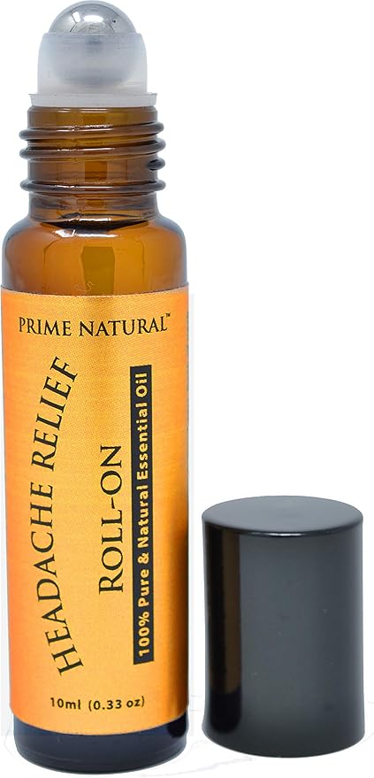 PRIME NATURAL Headache Relief Essential Oil Roll On 10ml, Pre-Diluted, Ready to Use Roller for Migraine, Tension, Calming, Soothing, Grounding, Sore Muscles, Sprain & Sleep