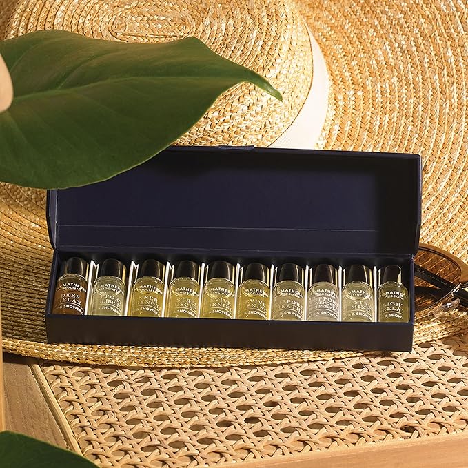 Aromatherapy Associates Essential Oil Blends for Dry Skin Oil & Body Oil for Men & Women, Luxury Shower Oil for Daily Aromatherapy Bath & Body Care, 10 Pack (0.10fl oz Each), Decorative Gift Box