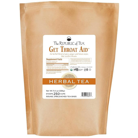 The Republic of Tea — Organic Get Throat Aid Herb Tea Refill Bag, 250 Tea Bags, Naturally Caffeine Free Be Well Tea