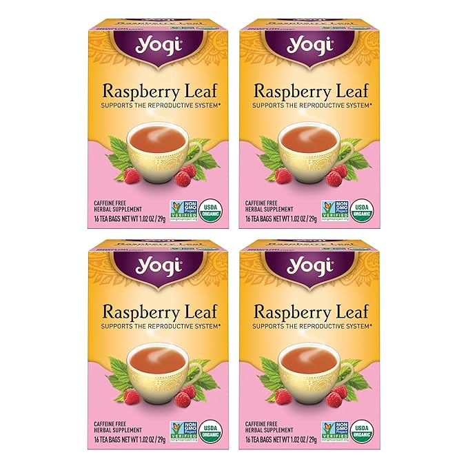 Yogi Raspberry Leaf Tea - Organic Raspberry Leaf Tea Supports Reproductive Health - Organic Tea Bags - Caffeine Free - 16 Tea Bags Per Pack (4 Packs)