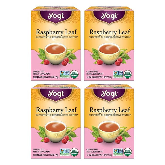 Yogi Raspberry Leaf Tea - Organic Raspberry Leaf Tea Supports Reproductive Health - Organic Tea Bags - Caffeine Free - 16 Tea Bags Per Pack (4 Packs)