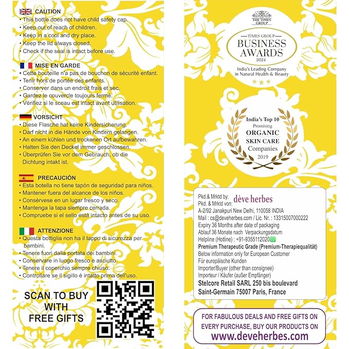 Deve Herbes Pure Sesame Oil (Sesamum indicum) Cold Pressed 10ml (0.33 oz)