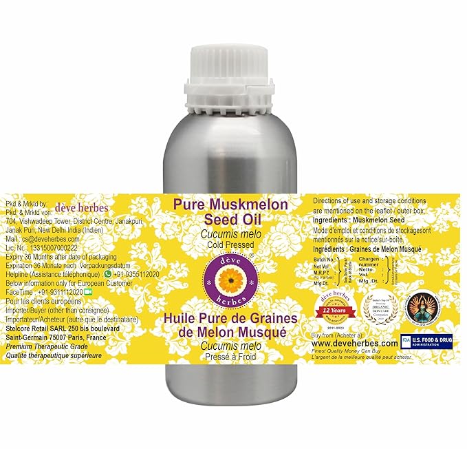 Deve Herbes Pure Muskmelon Seed Oil (Cucumis melo) Cold Pressed 300ml (10 oz)