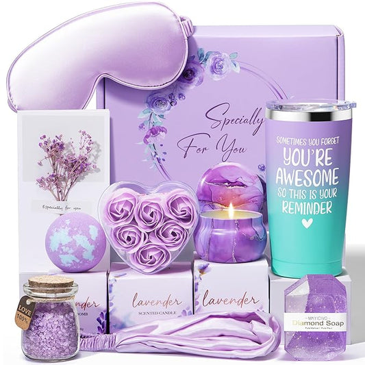 MAYICIVO 10PCS Relaxing Spa Gift Basket for Women, Lavender Self Care Gifts, Birthday, Christmas, Valentine's Day Gifts for Her