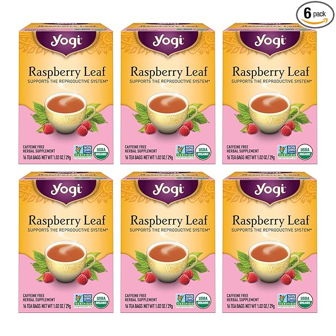 Yogi Raspberry Leaf Tea - Organic Raspberry Leaf Tea Supports Reproductive Health - Organic Tea Bags - Caffeine Free - 16 Tea Bags Per Pack (6 Packs)
