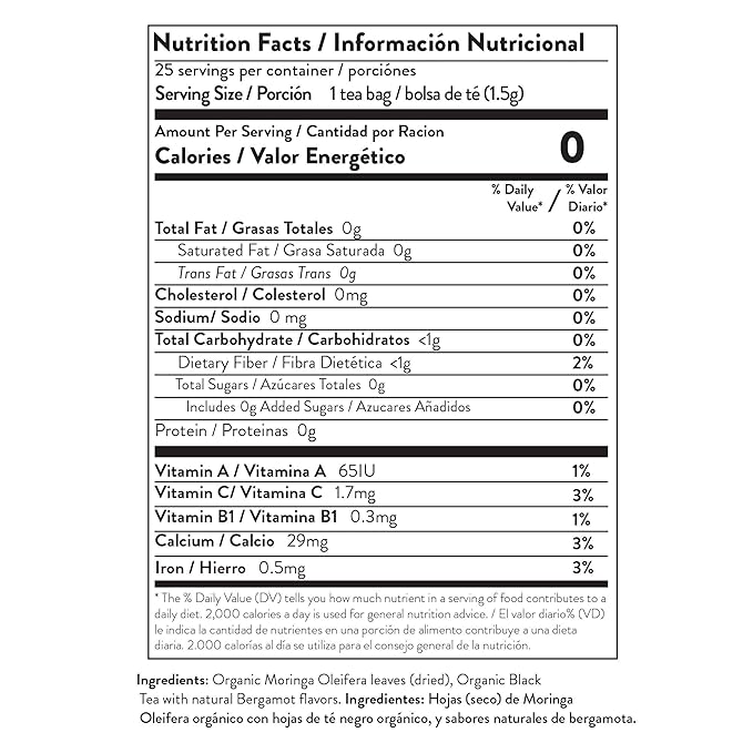 Miracle Tree - Organic Moringa Superfood Tea, 25 Individually Sealed Tea Bags, Earl Grey (Keto, Detox, Energy & Immunity Booster, Vegan, Gluten-Free, Organic, Non-GMO, Caffeine-Free)