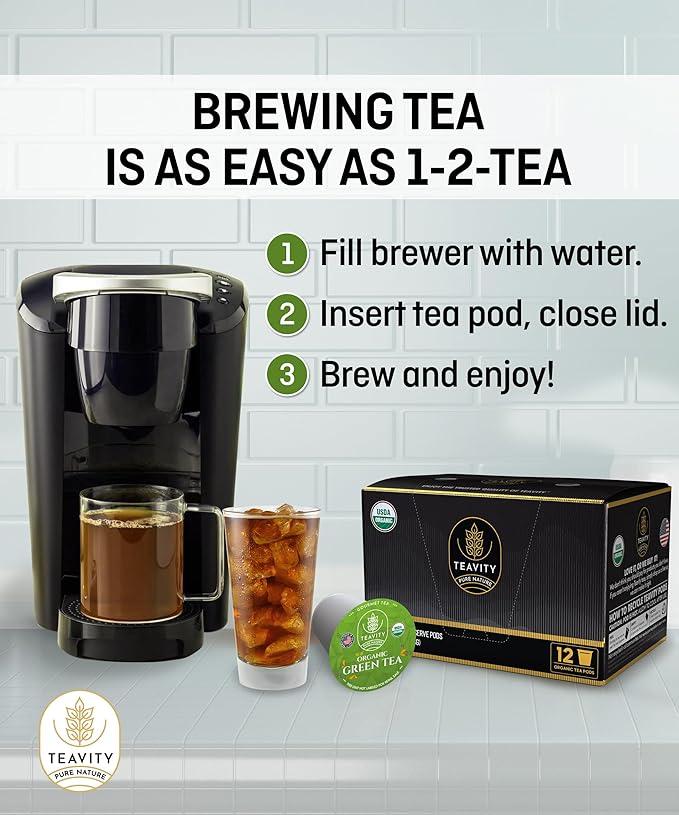 Organic Green Tea Pods for Keurig - Unsweetened Green Tea for K Cup Machines by Teavity (24 Tea Pods)