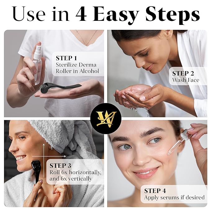 Derma Roller for Skin, Hair & Beard – Women and Men Titanium Microneedling Roller for Face & Scalp, Safe & Easy to Use - Jet Black