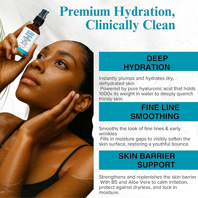 JA'ORA Skin Effective Hyaluronic Acid Serum, 60ML - Anti-Aging with Aloe Vera & Vitamin E, Hydrating, Firming, Brightening for Even Skin Tone & Wrinkle Care