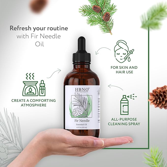 HBNO Fir Needle Essential Oil - Huge 4 oz (120ml) Value Size - Natural Fir Needle Oil - Perfect for Cleaning, Aromatherapy, DIY, Soap and Diffuser - Fir Needle Essential Oils