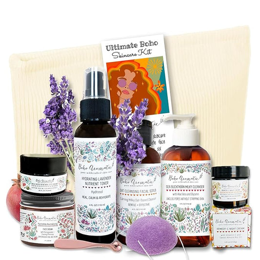Natural Skincare Gift Set for Women – Hydrating Face Cleanser, Moisturizer & Eye Cream – Clean Beauty Facial Kit with Botanical Ingredients – Perfect Self Care or Birthday Gift by Boho Aromatic