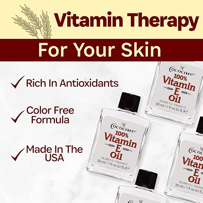 COCOCARE 100% Vitamin E Oil - Maximum Moisture for Dry Skin - 28000 I.U Wrinkle Reduction - 1 Fl Oz (Pack of 2)