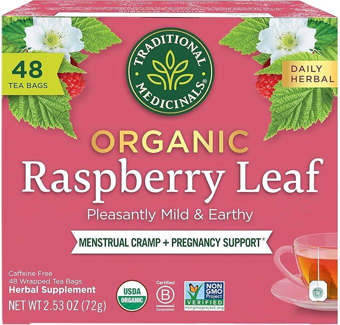 Traditional Medicinals Organic Raspberry Leaf Herbal Tea, Eases Menstrual Cramps & Supports Healthy Pregnancy - 48 Tea Bags