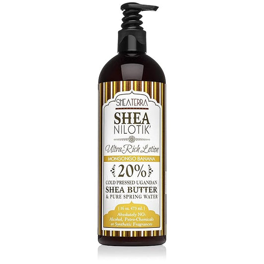 Shea Terra Organics Nilotik’ Shea Butter Ultra-Rich Lotion – Mongongo Banana | Natural Daily Moisturizer High in Vitamins & Fatty Acids with Antioxidant Properties to Soften & Protect Dry Skin– 16 oz