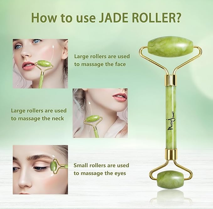 Jade Roller for Face and Gua Sha Facial Tools - Certified Face Roller and GuaSha for Your Skincare Routine - Birmania Jade 100% - Includes Real Jade and Stones, Skin Care Massage
