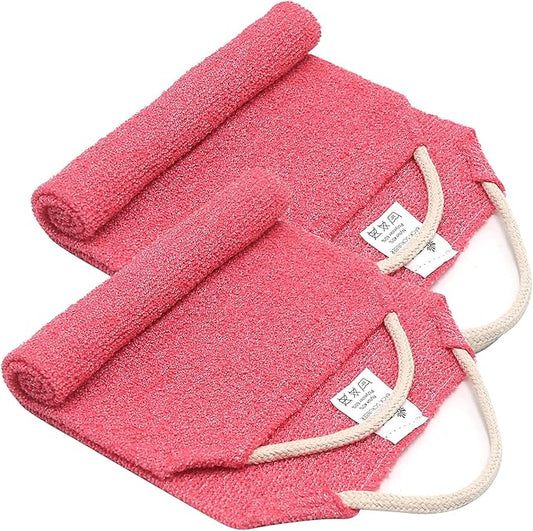 Evridwear Exfoliating Back Scrubber with Handles Two Sides for Body Shower Deep Cleans Skin Massages Invigorating Blood Circulation Men Women One Size (2 Pack Pink)
