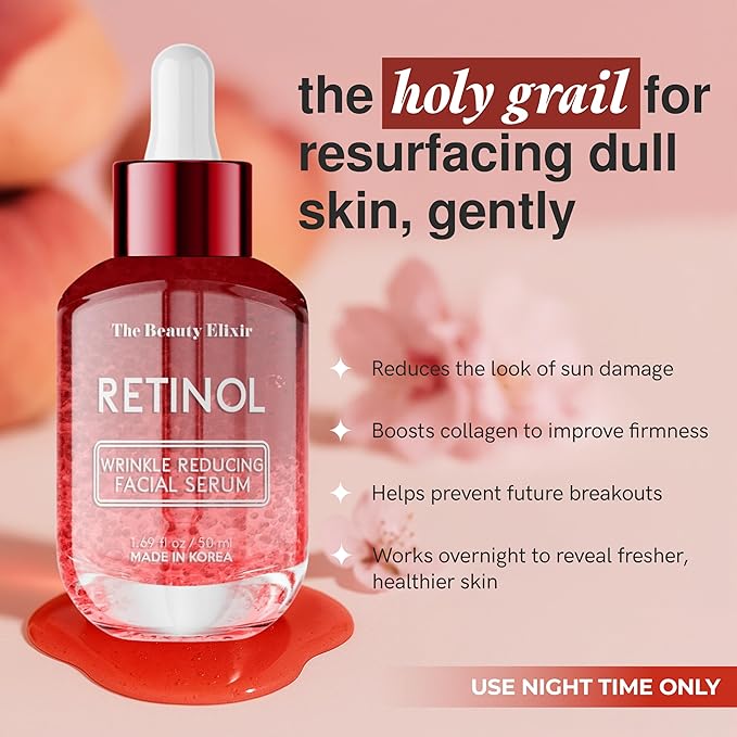 Retinol Serum For Face - Dermatologist Tested, Anti-Aging, Fine Lines & Wrinkles & Post-Acne Marks Treatment - Clean Beauty, Cruelty-Free Korean Skin Care for All Skin Types - 1.69oz