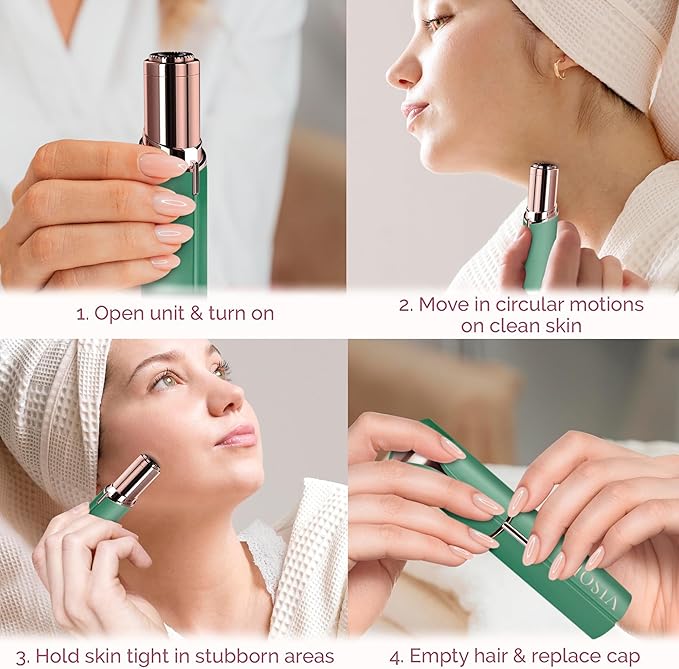 Facial Hair Removal for Women | Electric Razor Device Small Mustache Dermaplaning Remover Tools Tweezers Epilator Trimmer Face Dermaplane Shavers Beauty Gadgets Set Accessories by VISOFO (Emerald)
