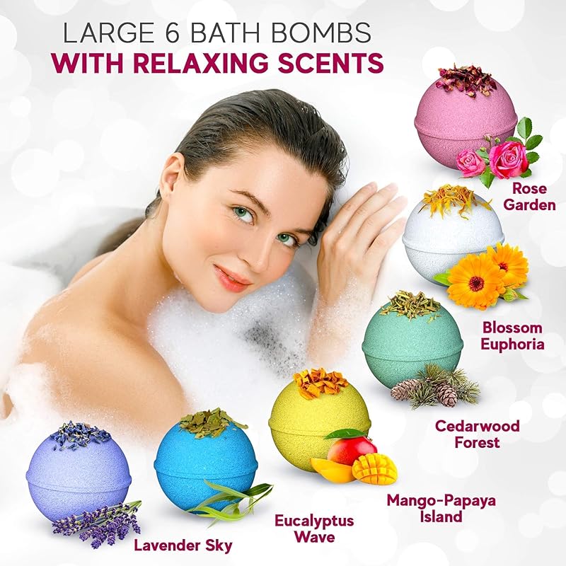 Handmade Organic Bath Bombs Gift Set For Women All Natural with Epsom Salt Relaxation Dead Sea Salt - Natural and Safe Bath Bombs Kit for Kids Her Mom Mother Grandma Girlfriend - Best Gifts Idea