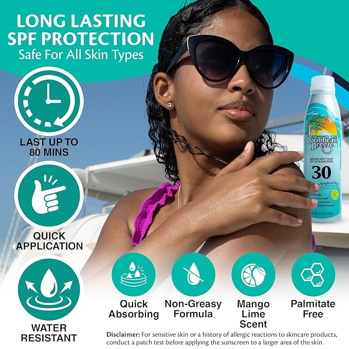 Caribbean Breeze Continuous Tropical Mist SPF 30 Sunscreen Spray, Reef Safe Sunscreen Spray, Up to 80 Minutes Water Resistant, 5.5 Ounces, 2 Pack