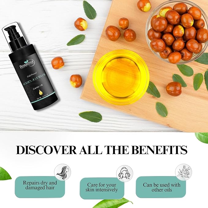 COLD PRESSED GOLDEN JOJOBA OIL - 100% Pure and Natural Moisturizing Face, Hair, Body, Skin Care.