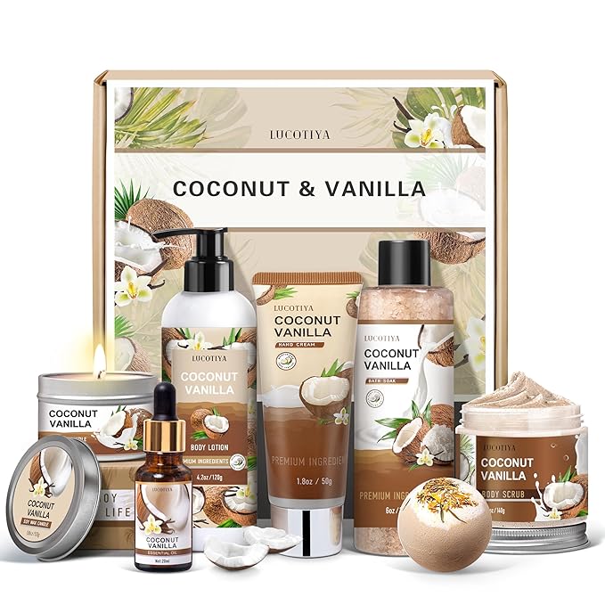 Gifts for Women, Birthday Gifts for Women, Bath and Body Gifts Set, Vanilla Coconut Spa Gift for Self Care,Thank you Relaxing Bath Sets for Mom, Grandma, Girlfriend, Sister, Friends