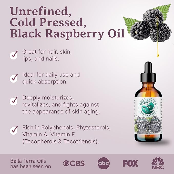 Bella Terra Oils - Black Raspberry Seed Oil 4 oz - Revel in Antioxidant-Rich Essence, Packed with Omega-6 & Omega-9, The Pinnacle of Skin Nutrient Oils
