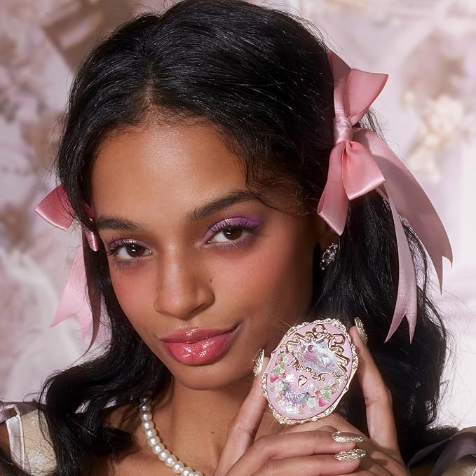 Flower Knows Strawberry Rococo Embossed Blush;Pink Matte Finish;Buildable & Blendable Powder Blush for cheeks,Natural Flush for All Skin Tones(G01 Romantic Blossom,4.6g)