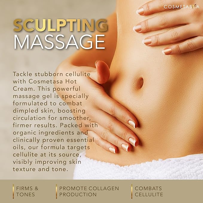 Cellulite Massage Oil, Gel & Mitt - Natural Hot Cream Massage Gel, Oil & Massager - Firm, Tone, Tighten & Moisturize Skin. Soothes Muscles (8.8 oz.)