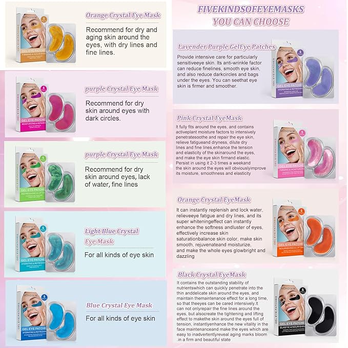 MOND'SUB Premium Under Eye Patches, Gel Eye Patches Hydrating & Refresh for Puffy Eyes, Under Eye Bags & Dark Circles, Natural Collagen Eye Gels Pads, Crystal Anti-Aging Eye Mask (Black)