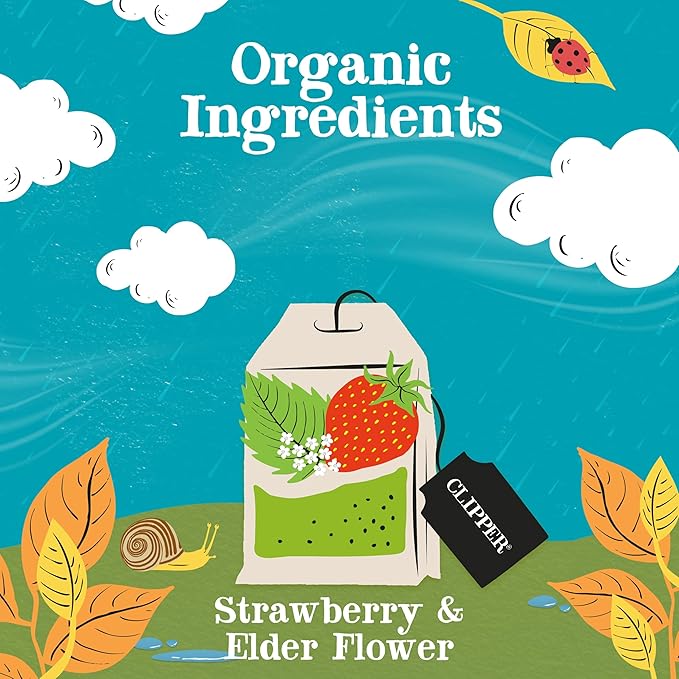 Clipper Tea Strawberry & Elderflower Herbal Tea – Caffeine Free, USDA Organic, Great Hot or Iced – Refreshingly Fruity, Natural, Fair & Delicious – 120 Tea Bags
