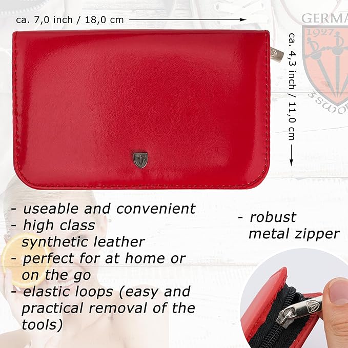 3 Swords Germany - brand quality 10 piece manicure pedicure grooming kit set for professional finger & toe nail care scissors clipper fashion leather case in gift box, Made by 3 Swords (03614) Red