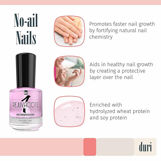 duri Rejuvacote 1 Nail Growth System - Original Maximum Strength Formula - Nail Strengthener and Nail Growth - Base and Top Coat - Pack of 3 - 0.45 fl. oz.