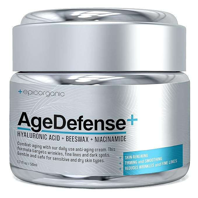 Epic Organic Age Defense | Men's Face Moisturizer | Anti-Aging Cream with Hyaluronic Acid, Collagen | Day and Night Facial Skin Care | Anti Wrinkle Face Cream | 1.7 oz