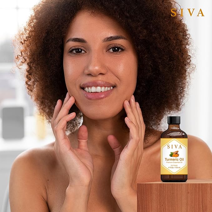 SIVA Turmeric Essential Oil - 4 Fl Oz – Natural Turmeric Oil - for Diffuser, Face, Skin Care, Aromatherapy, Hair Care, Scalp and Body Massage - with Dropper