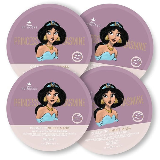MAD Beauty Disney Pure Princess Cosmetic Sheet Face Mask Collection (4-Pack) | Jasmine’s Coconut Infusion | Skincare Gifts for Women and Adults | Cool and Hydrate Skin