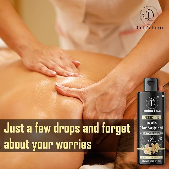 Organic - Vanilla Full Body Massage Oil - No Stain & Non-Sticky | with Fractionated Coconut Oil, Vanilla & Jasmin Oil | for Massage Therapy - 4.05 Fl Oz