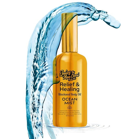 Body Oil Spray - Natural Black Seed, Olive & Vitamin E for Scar Repair, Eczema, Psoriasis, Rosacea, Moisturizing & Hair Growth (3.4 oz., Ocean Mist)