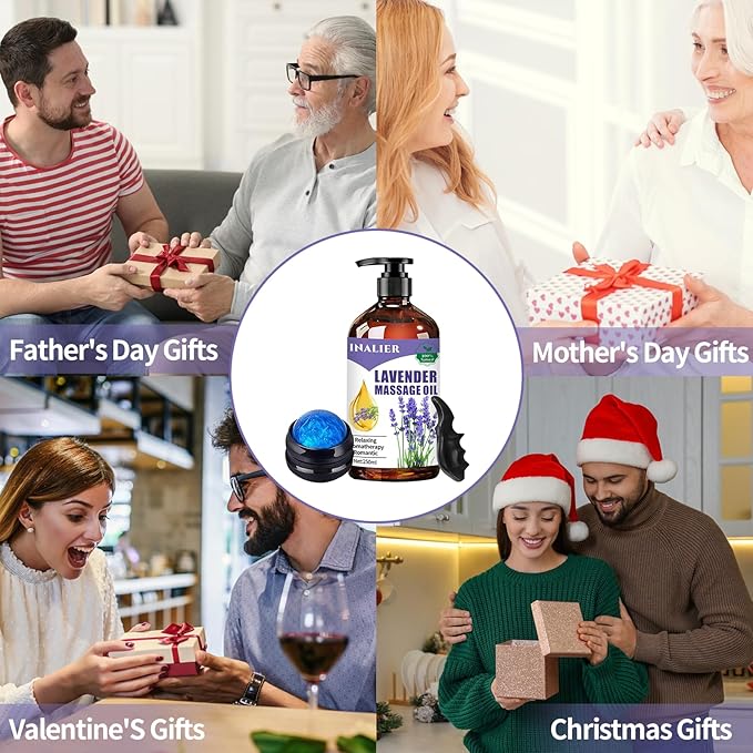 Mothers Day Gifts for Wife,Lavender Massage Oils for Date Night,Massage Oil for Massage Therapy,﻿Lavender Oil with Massage Roller Ball & Thumb Saver Massager,SPA Relaxing Massage Oi for Soothing